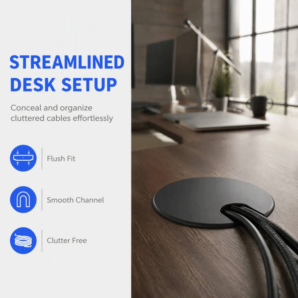 2pcs Durable Zinc Alloy Desk Grommet Round 35mm Opening Cable Hole Cover Desk Cord Gromme Home Office