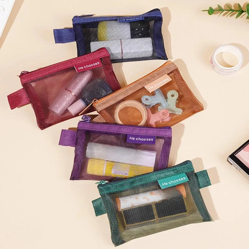 المرأة ريترو اللون شبكة حقيبة التخزين لطيف محفظة نسائية للعملات المعدنية الصغيرة المحمولة أحمر الشفاه كابل بيانات سماعة المنظم الحقيبة مقلمة