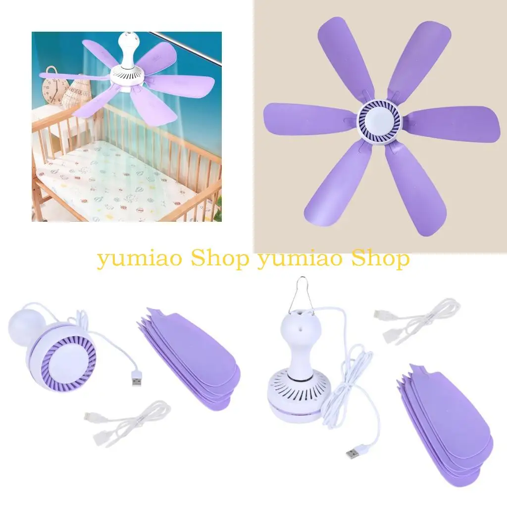 587B Portable Energy Saving USB Ceiling Fan 5V Hanging Fan Quiet For Bedroom Camping