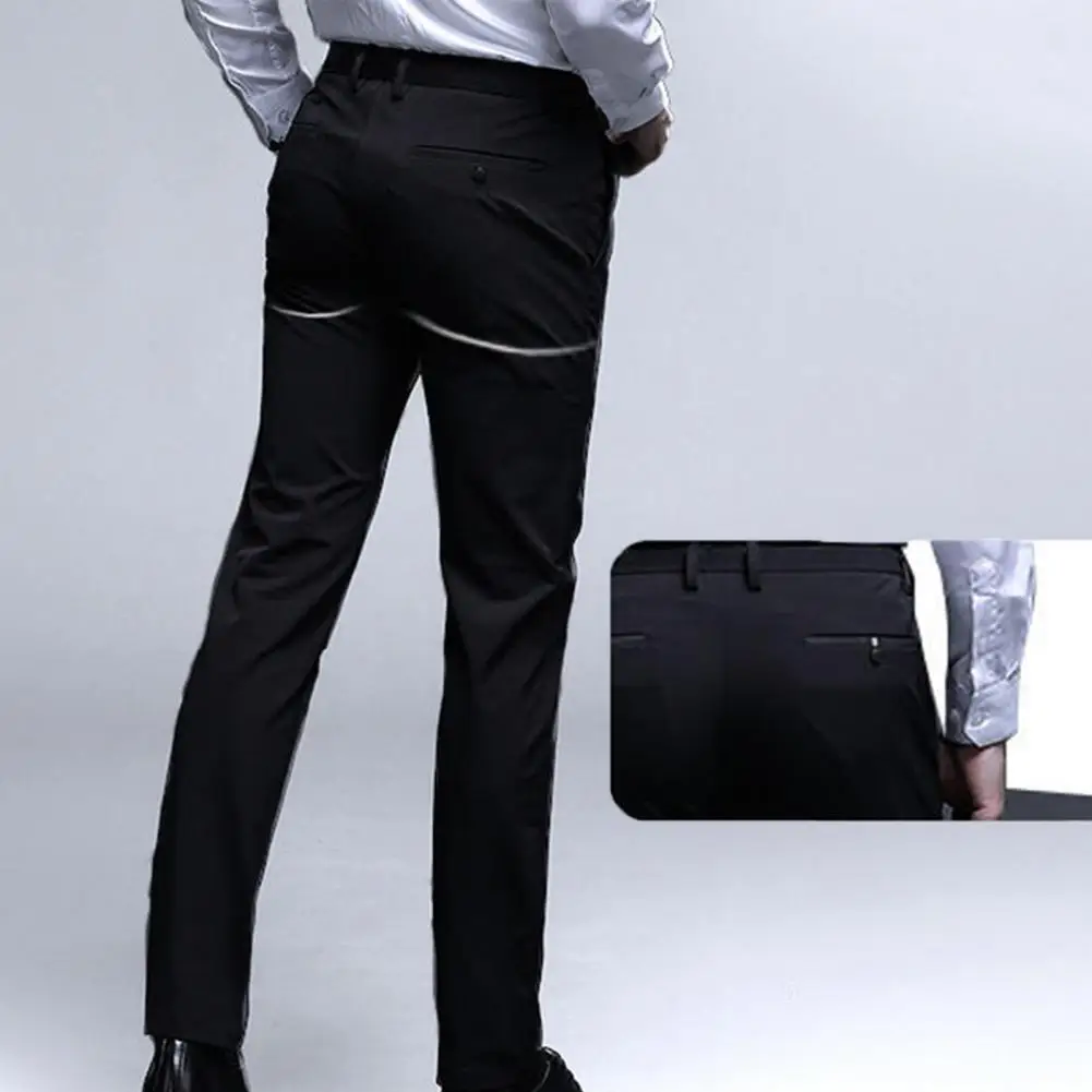 

Men Suit Pants Men's Slim Fit Suit Pants High Waist Business Formal Trousers with Stretchy Breathable Fabric Anti-wrinkle Design