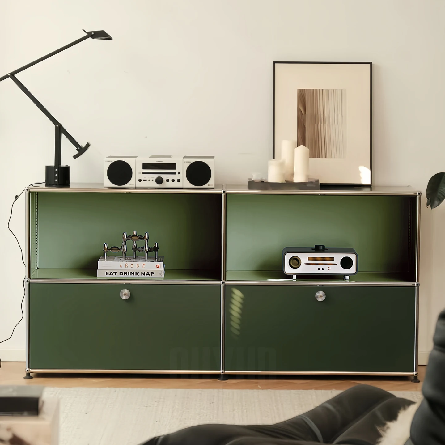 

%&Modern Stainless Steel Sideboard Vintage Modular Free Combination Cabinet Living Room Bedroom Storage Chest Home Furniture