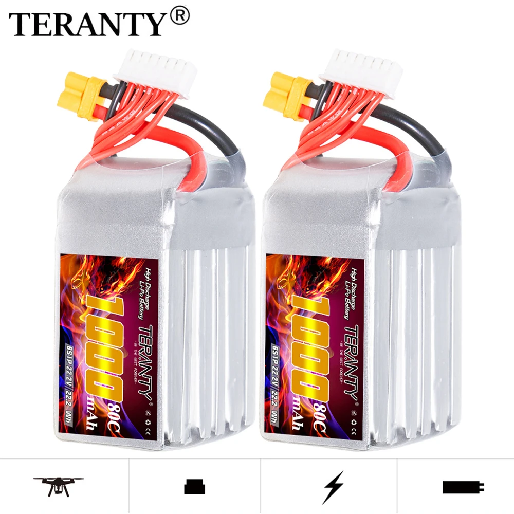 TERANTY 1000mAh 6S 80C/160C 22.2V Lipo Battery indoor crossover aircraft model FPV helicopter drone racing rechargeable battery