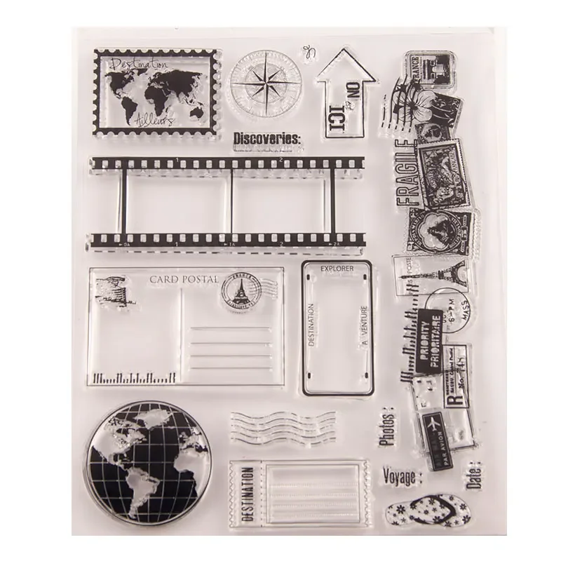 

World Travel Journey Clear Stamps for DIY Scrapbooking Card Rubber Stamp Making Photo Album Crafts Template Decor New Stamps