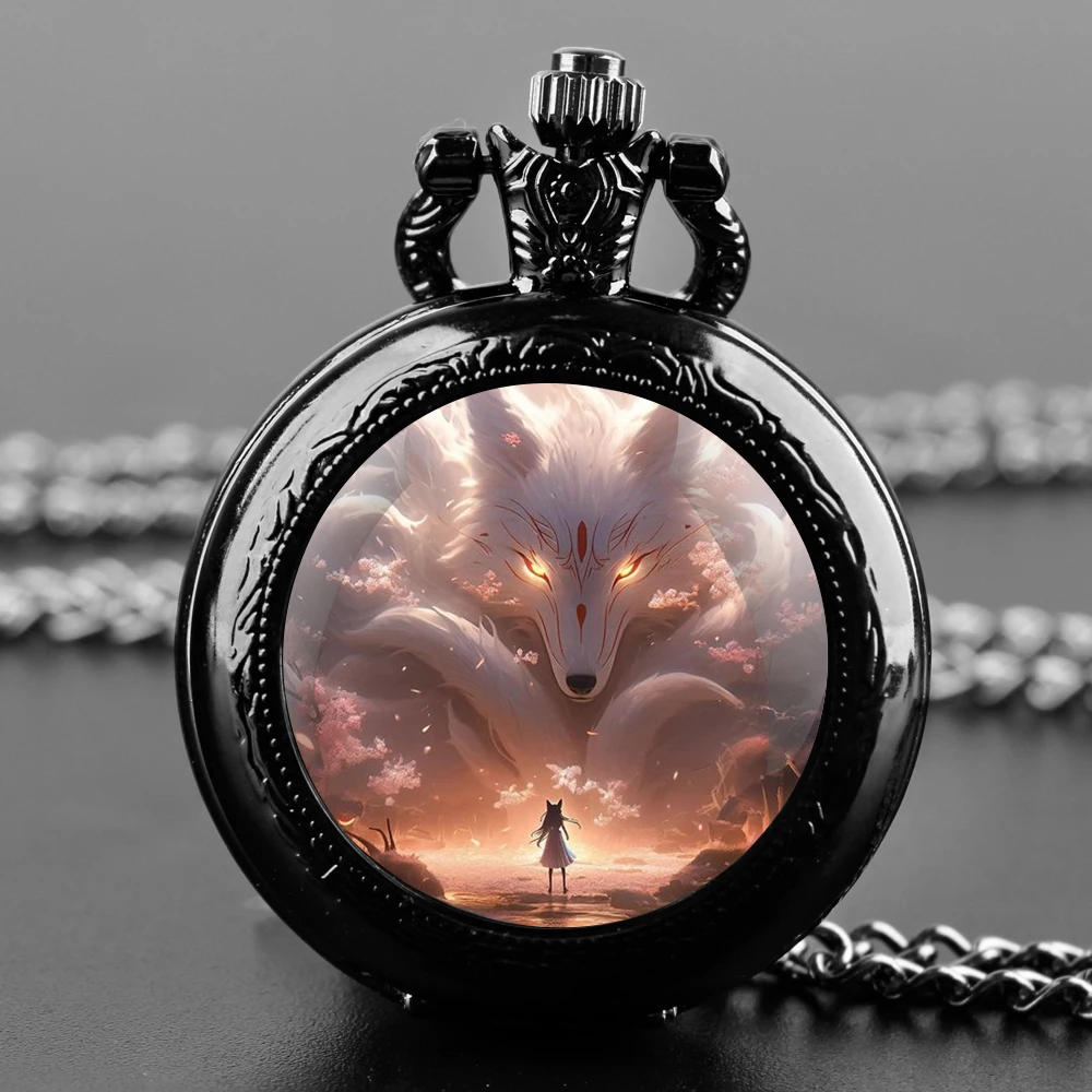 Anime Genshin Impact Na Wei Ya Fox Miku Quartz Pocket Watch Women Mens Necklace Unique Pendant Chain Watch Girl Gift Accessories