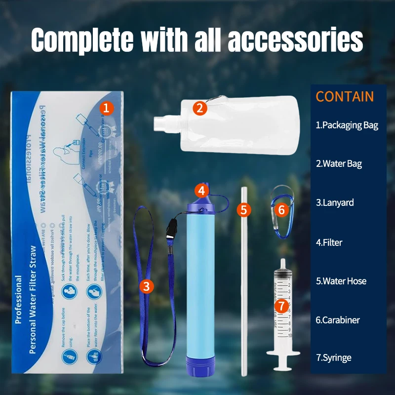 Filtro de agua portátil de supervivencia al aire libre, plástico ecológico, para acampar, senderismo, equipo de emergencia para beber directo