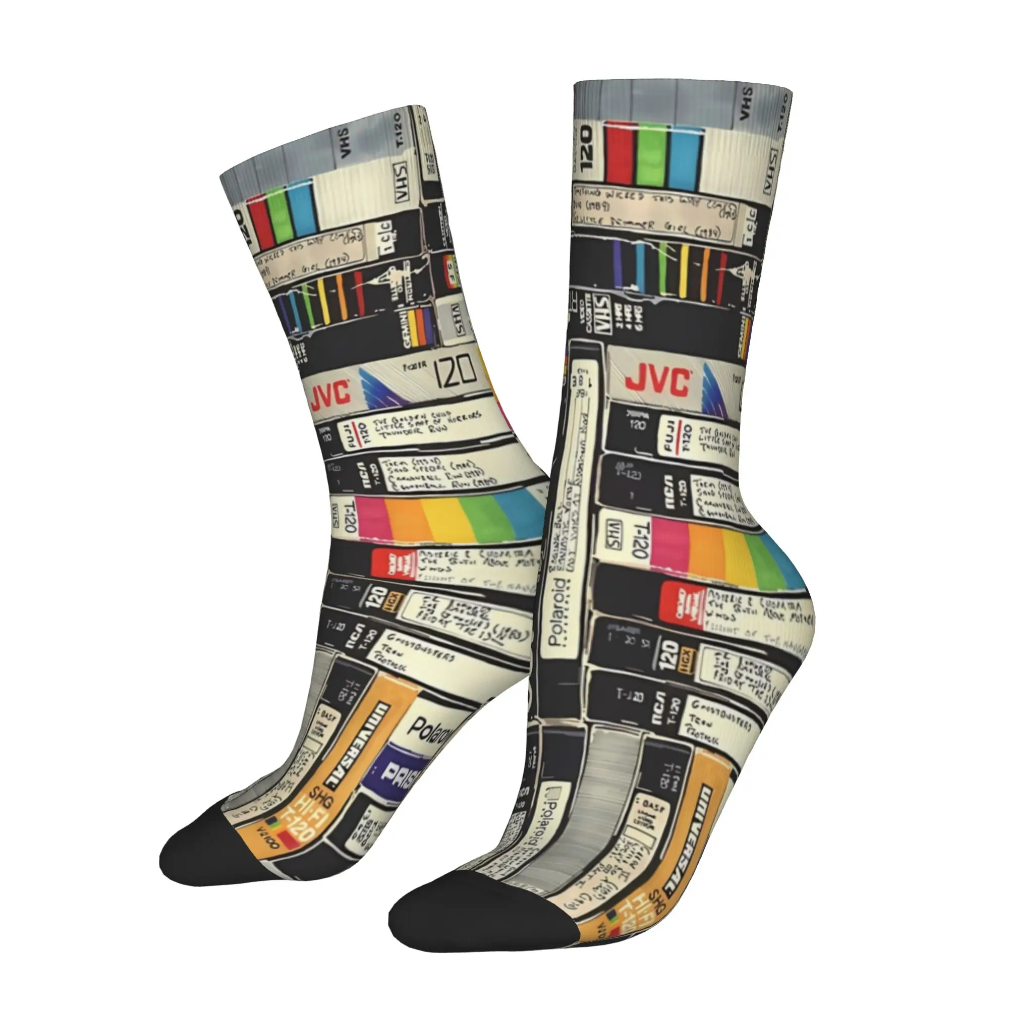 

1 Pair Funny Sock VHS Drawing Hip Hop Quality Pattern Printed Men Crew Socks Novelty Men's Socks
