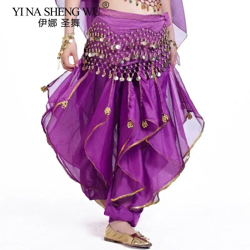 Calças de dança do ventre chiffon lanterna tribal desempenho bottoms traje de halloween calças giratórias para mulher menina (cinto não incluído)