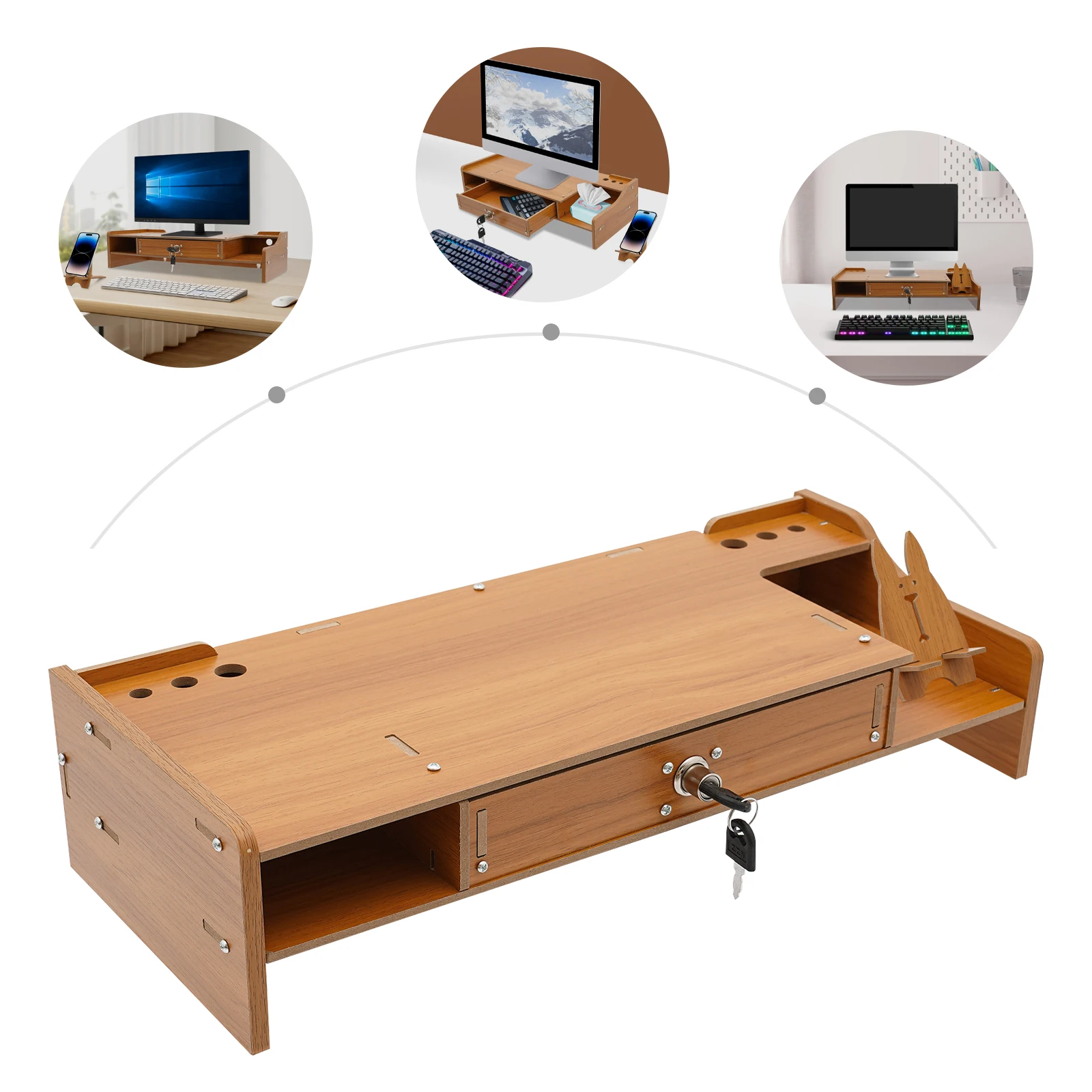 

Computer Monitor Stand, Computer Rack With Lockable Drawers, Monitor Stand 48 * 20 * 10.5cm