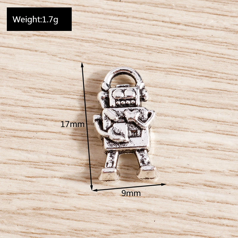 Tusember 15 Stück 17*9mm Legierung Silberfarbene Roboter-Charms für Anhänger, DIY-Ohrringe, Halsketten, DIY-Schmuckherstellung, handgefertigtes Kunsthandwerk – Detail 1