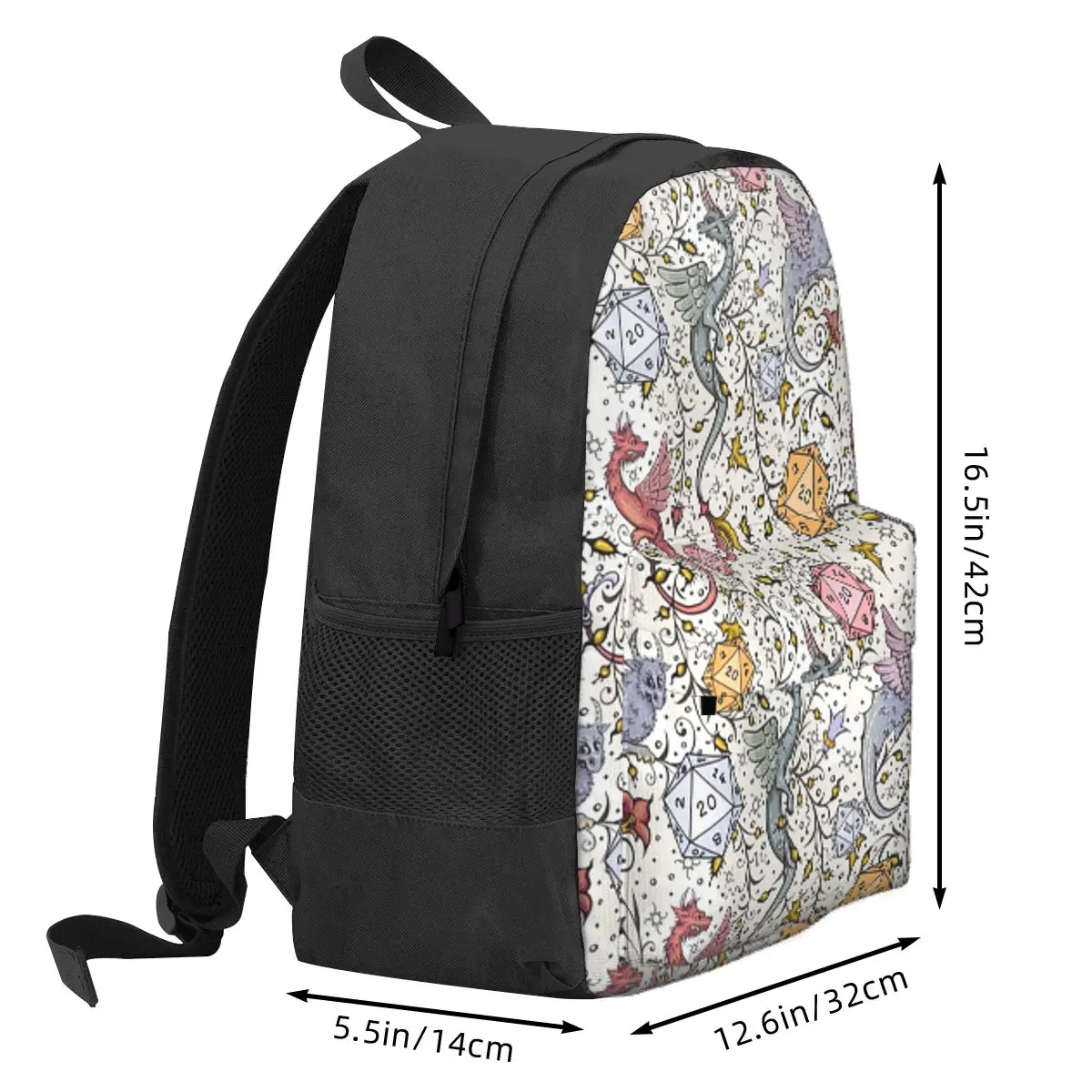 Medieval Dragon And D20 Dice Dnd Pattern Backpack Daypack Large Capacity Kids BookBag School Bag Shoulder Bags for Men Women