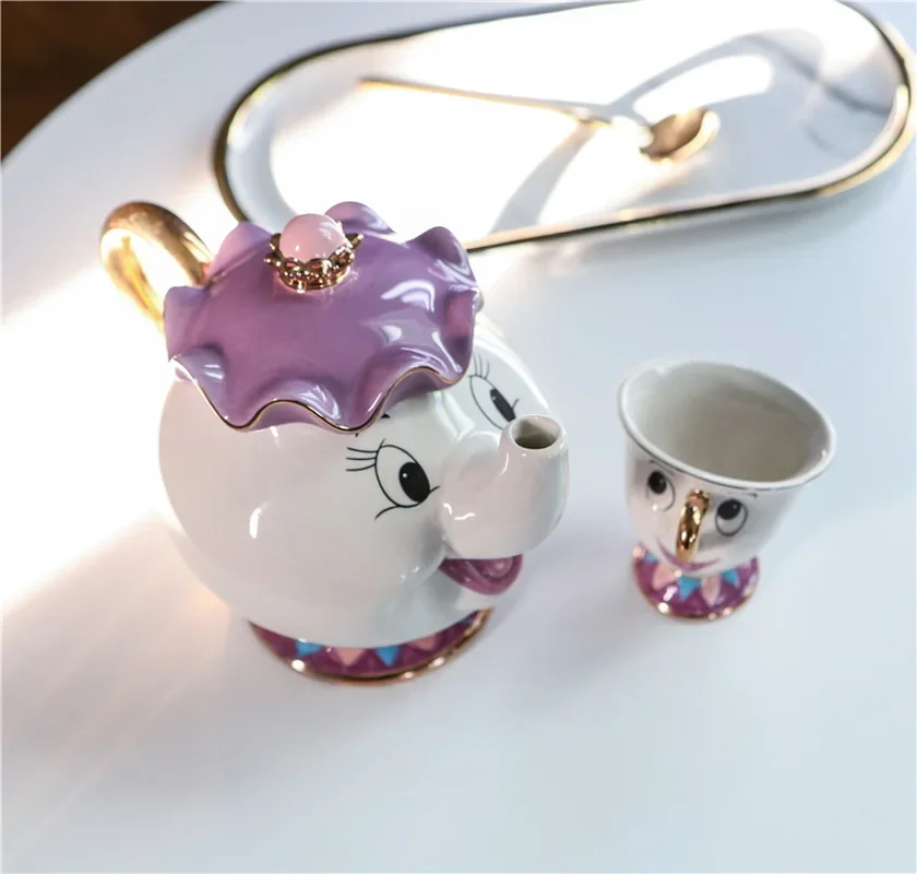 Disney Cute Teapot Cartoon Beauty And The Beast Coffee Pots Mug Mrs Potts Chip Cup Tea Cup Pots One Tea Sets Droshipping Gift