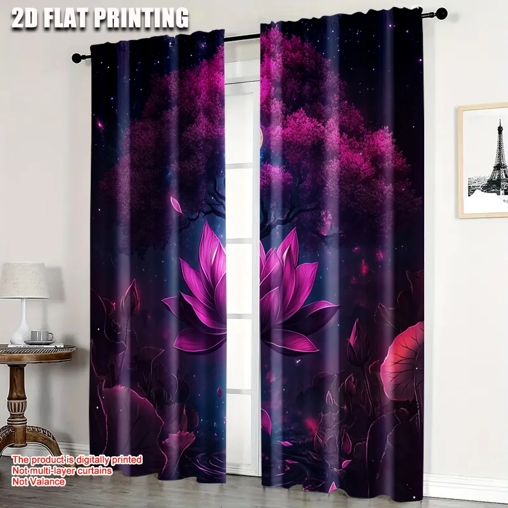 

2pc, Drapes Red For Lotus Moon Machine Washable Fabric,Without Electricity Spring Party & Holiday Decor Suitable for Holiday