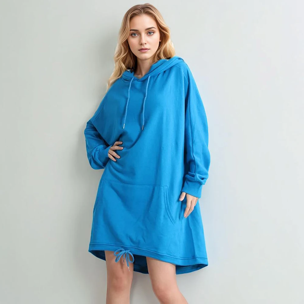 

Casual Loose Pullover Sweatshirt For Women Hooded Long Sleeve Patchwork Draswstring Minimalist Soild Sweatshirts Female New