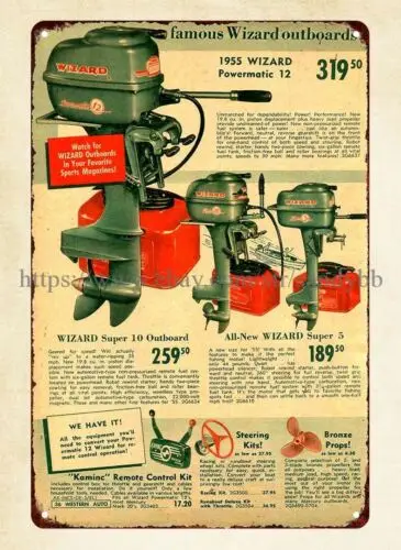 1955 Ad Wizard Outboard Motor Powermatic metal tin sign tin wall signs