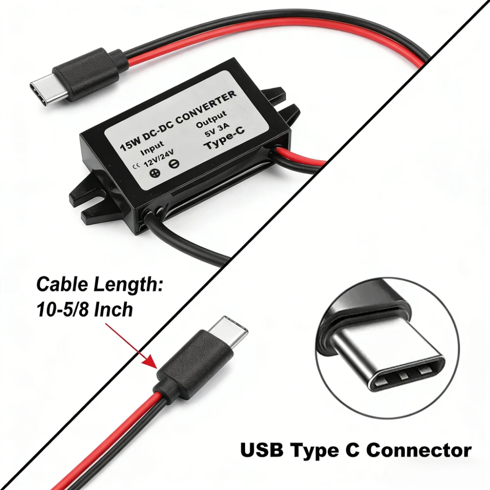 

DC-DC 12V/24V to 5V Converter Buck Module Power Adapter USB-A Female/C Type/Dual USB/Open Wire Connector Waterproof Dustproof