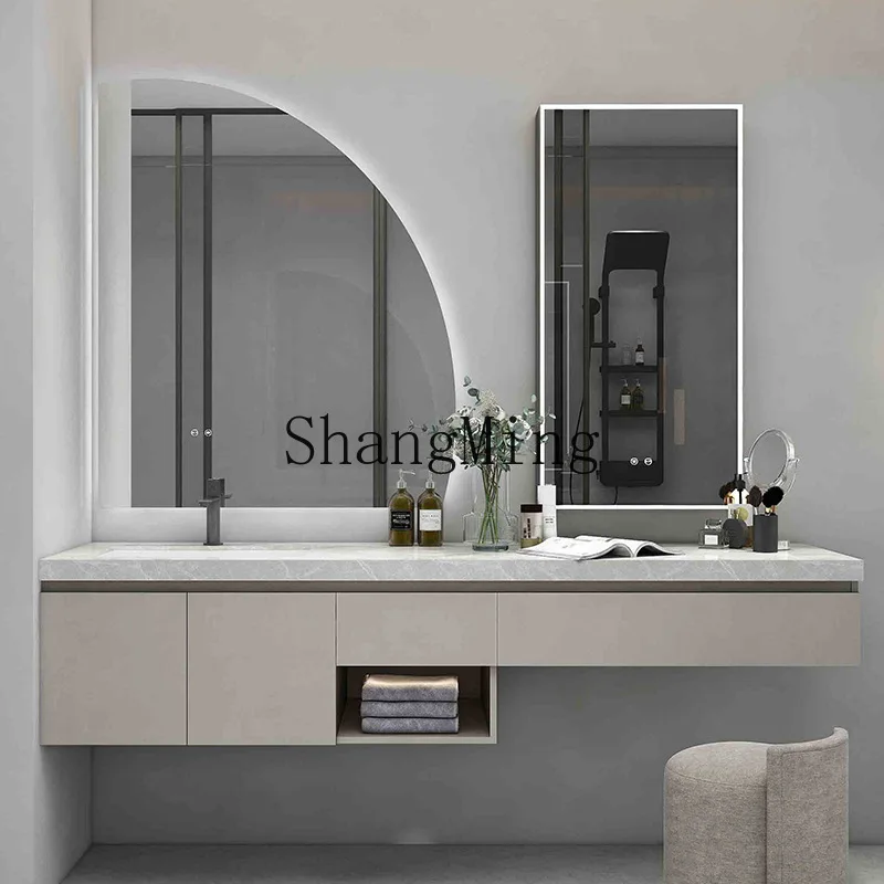 

CL Cream Style Vanity Cabinet Makeup Bathroom Slab Countertop Combination Wash Basin Moisture-Proof Mirror Cabinet