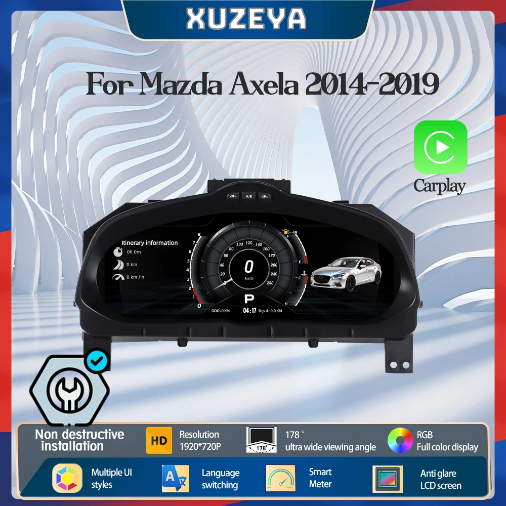 For Mazda 3 Axela 2014-2019 12.3inch Car Digital Cluster LCD Dashboard Instrument Panel Carpaly Virtual Cockpit