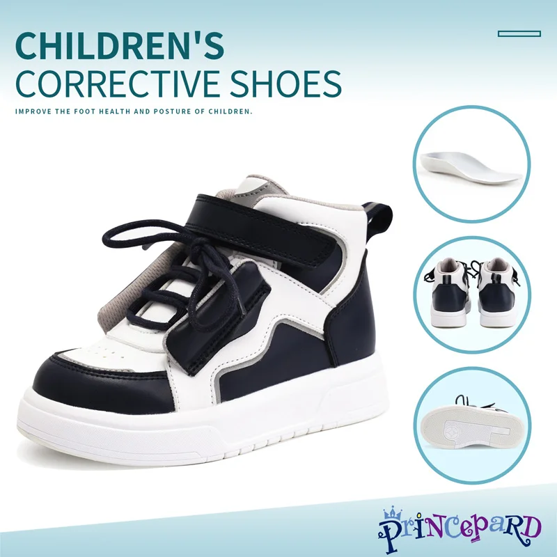 PRINCE PARD Children Orthopedic Shoes Leather Ankle and Arch Support Kids Thick Soled Shoes with Corrective Insole for Flatfeet