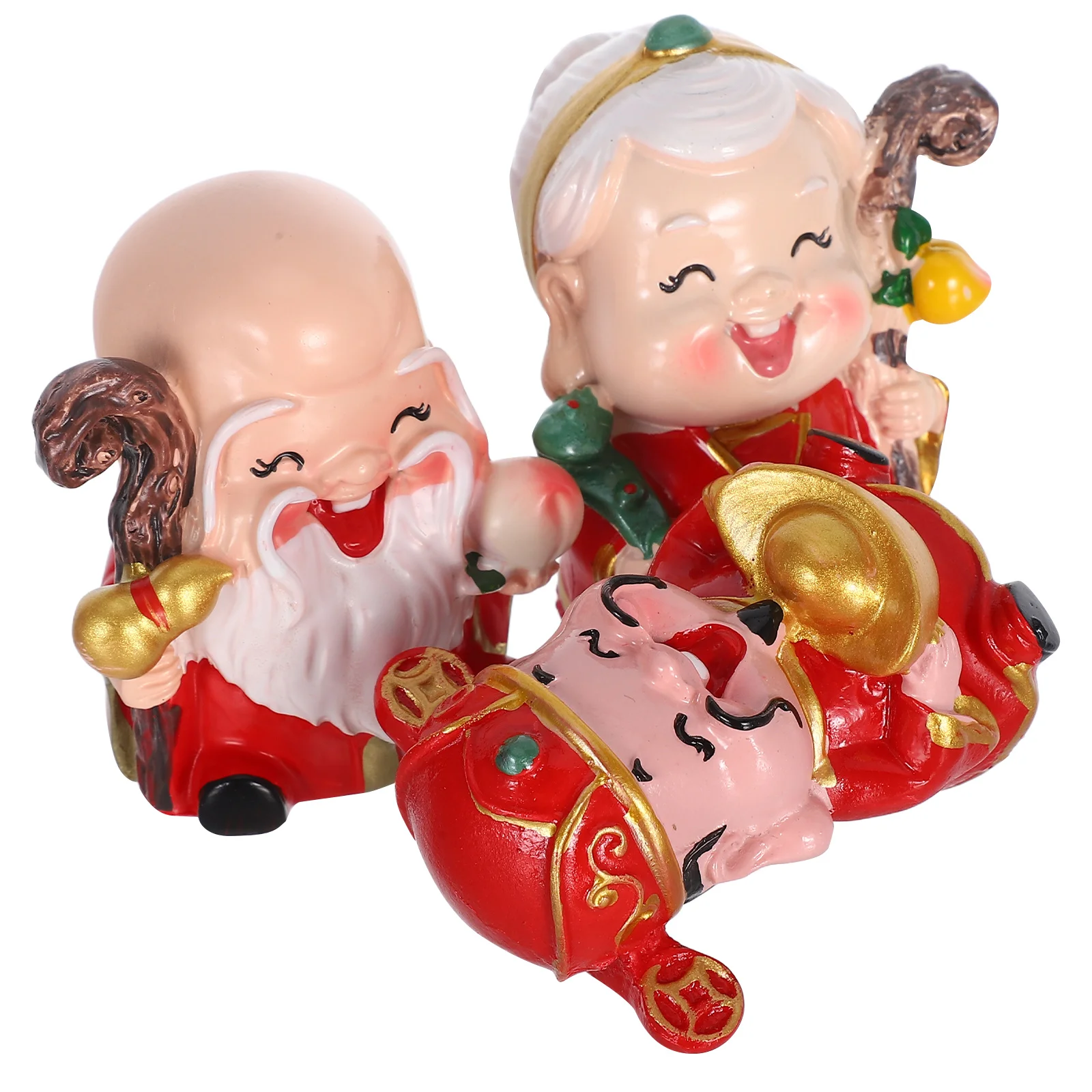 

3Pcs Cake Decoration Ornaments Resin Chinese Elders Statues for Birthday New Year Party Elder Celebration Longevity Health