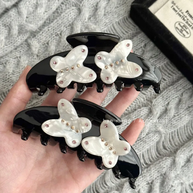 

1pc New Korean style water diamond butterfly hair clip for women's back hair bun shark clip hair accessory acetate hair clip