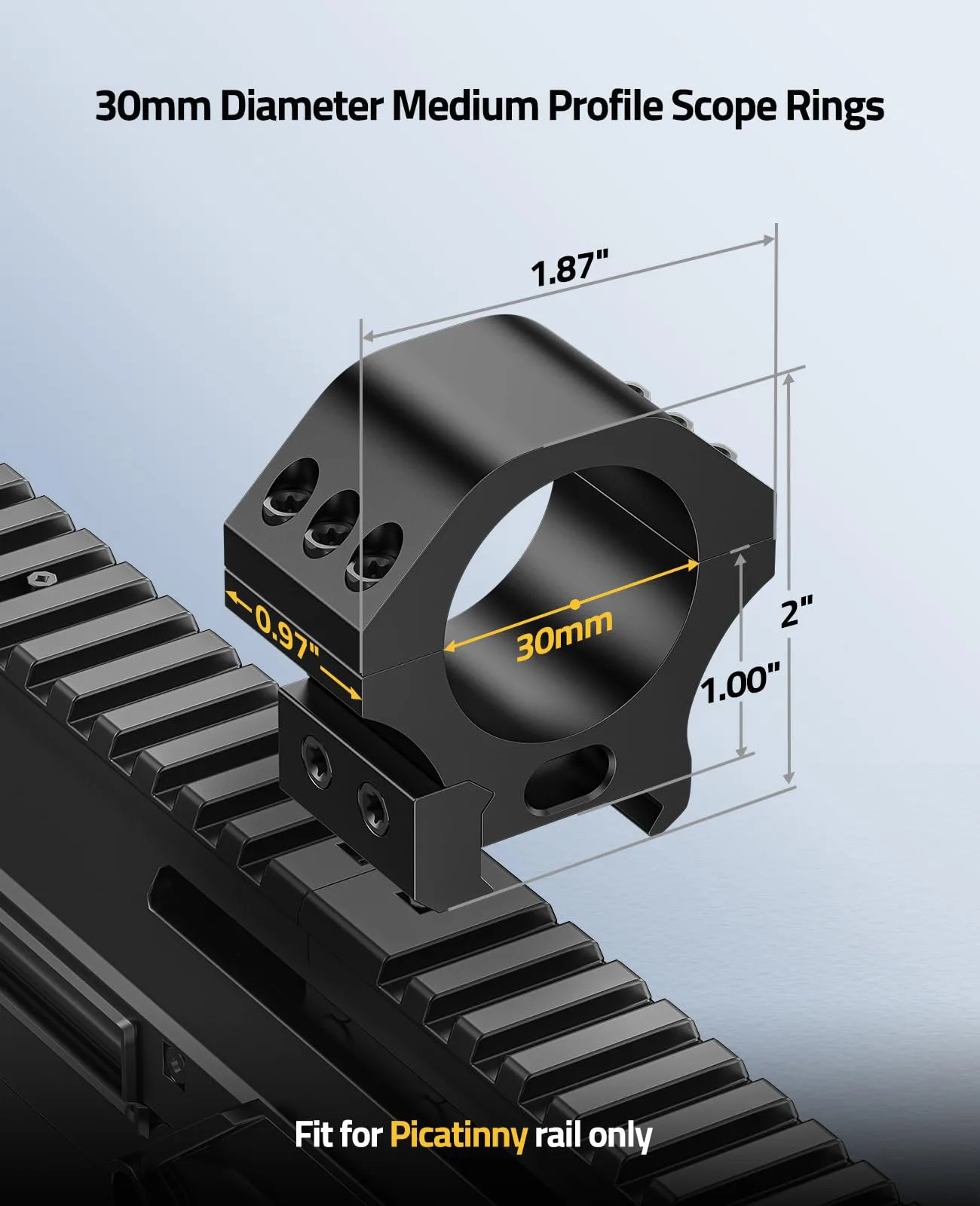 MidTen Scope Rings Medium Profile Optics Sight Mounts 30mm Tube Scopes for Picatinny Rails 1 inch Heigth 2 Pieces