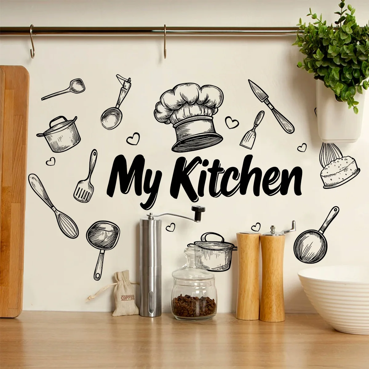 1 Piece Creative Kitchen Utensils Pattern Self-Adhesive Wall Sticker PVC Waterproof Home Decor Art for Kitchen Dining Room 5