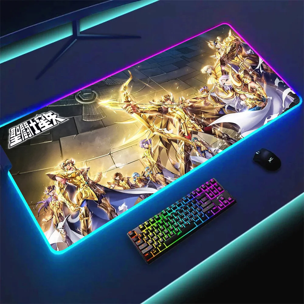 Imagem -03 - Rgb Backlit Saint Seiya Anime Mouse Pad Tapete de Teclado Gaming Extended Desk Acessórios Backlight Mousepad pc Xxl