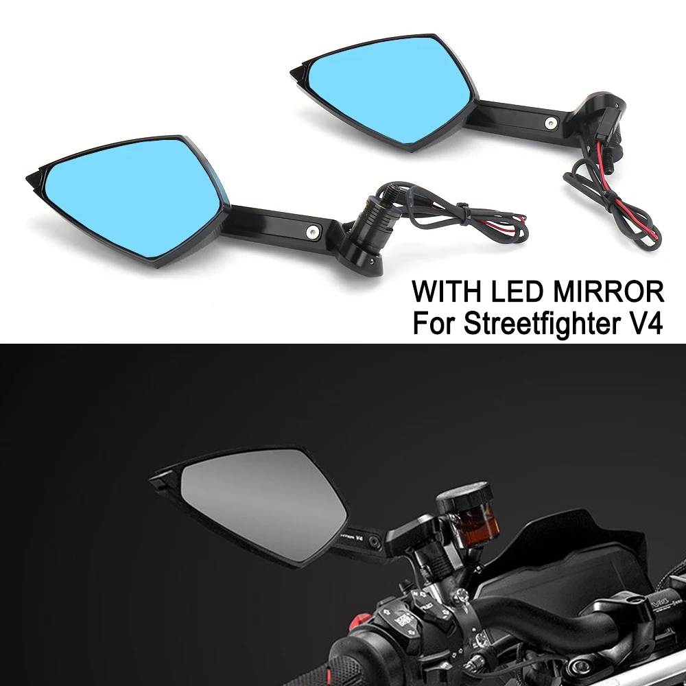 CNC Motorcycle Streetfighter V4 Integrated Turn Signal Mirrors Rearview Mirror With LED Light For DUCATI STREETFIGHTER V4