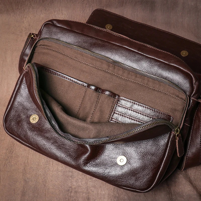 GURO Men\'s High Quality Shoulder Bag Genuine Leather Flap Messenger Bag Luxury Brand Crossbody Business Briefcase For 13″ Laptop