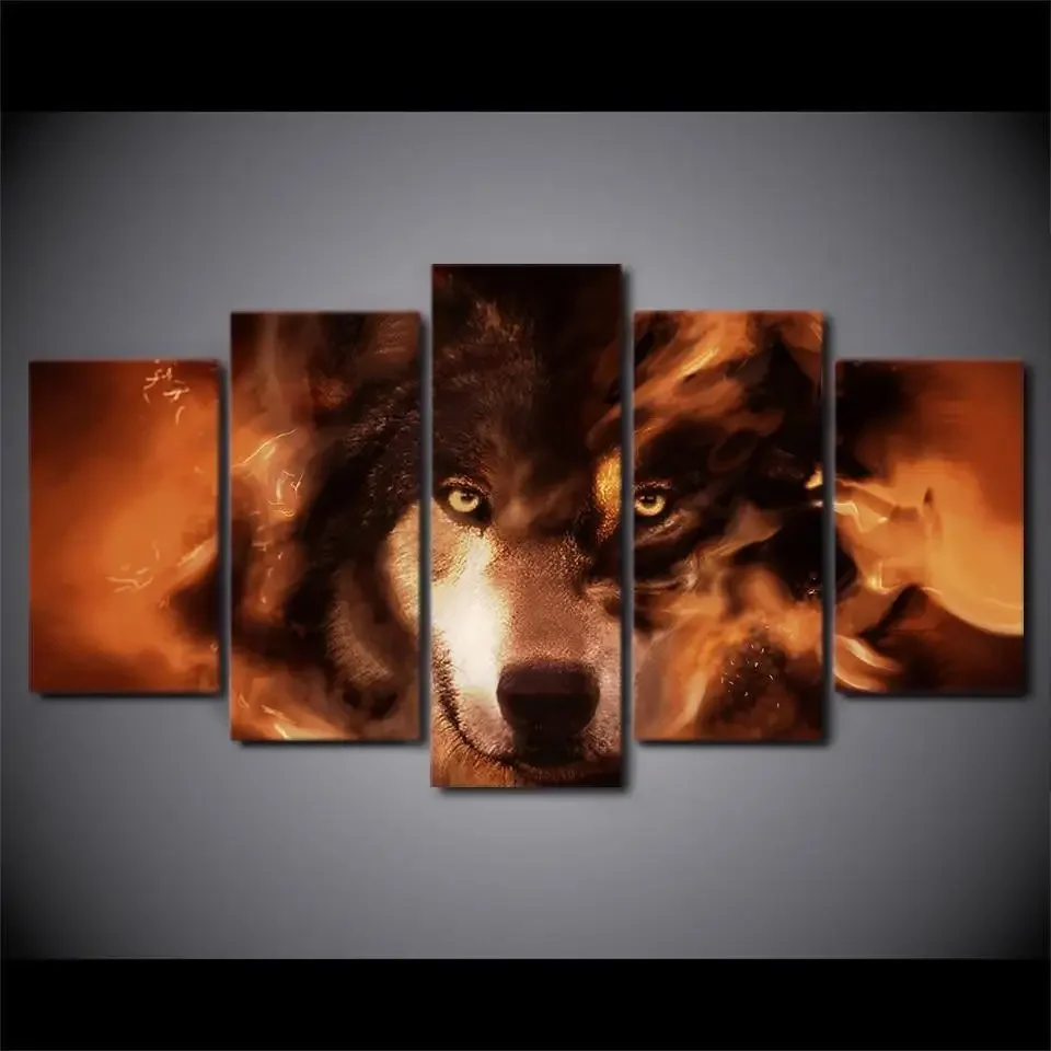 

100CM framed canvas poster for home decoration and living room. A burning wolf canvas wall art poster decoration painting