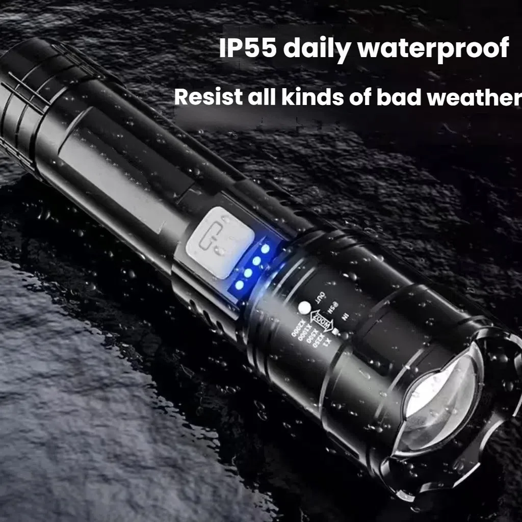 Lumière tactique Super brillante, projecteur d'urgence, zoom télescopique, batterie intégrée, lampe de poche Led P70, 5000LM, rechargeable ca