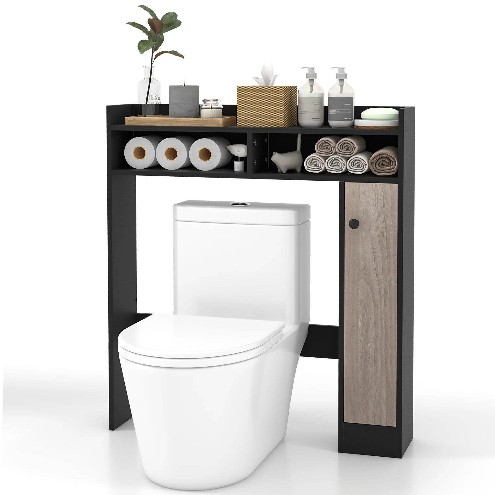 Toilettenschrank Bad Überbauschrank, Toilettenständer mit verstellbaren Regalböden, Badezimmerregal Holz, Badschrank freistehend
