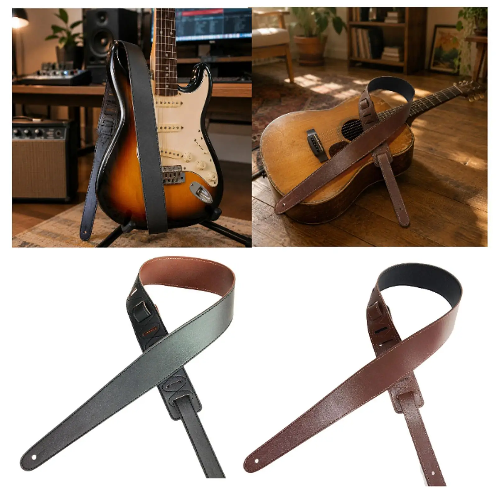 

Durable PU Leather Guitar Strap Adjustable Length Professional Guitar Belt for Electric Acoustic Bass Ukulele Musicians