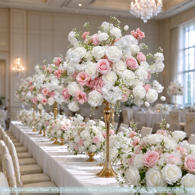 70/60/50/40/30CM Rosa Rosen Baby-Breath Große Blumenkugeln Tischdekoration Luxuriöse Hochzeitstisch-Accessoires Bühnen- und Wegdekoration – Detail 6