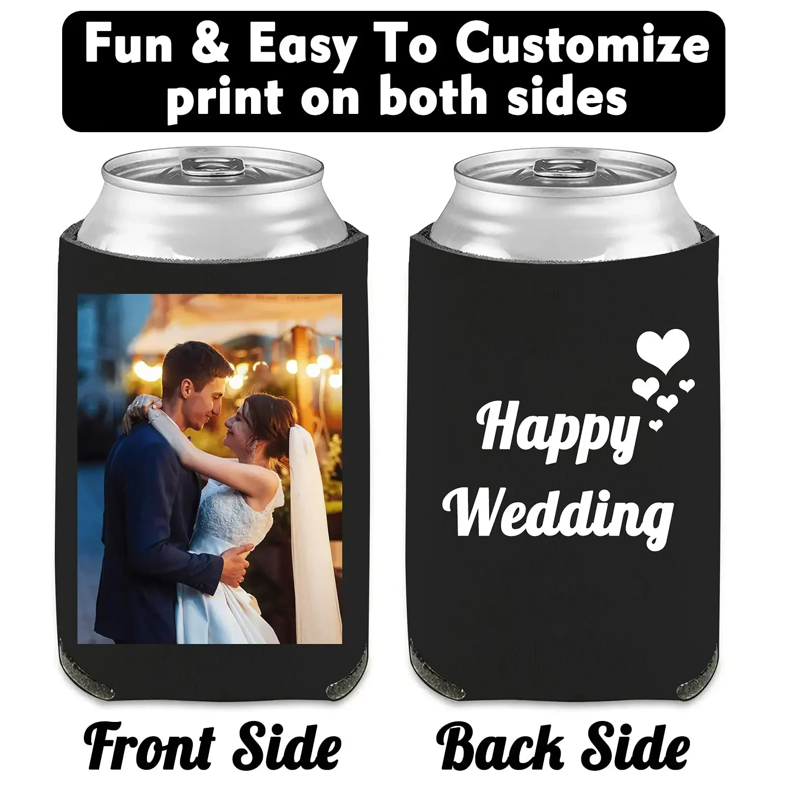 Custom Beer Can Cooler Sleeves Bulk Personalized Insulated Beverage Bottle Holder with Logo Text for Wedding Birthday Party