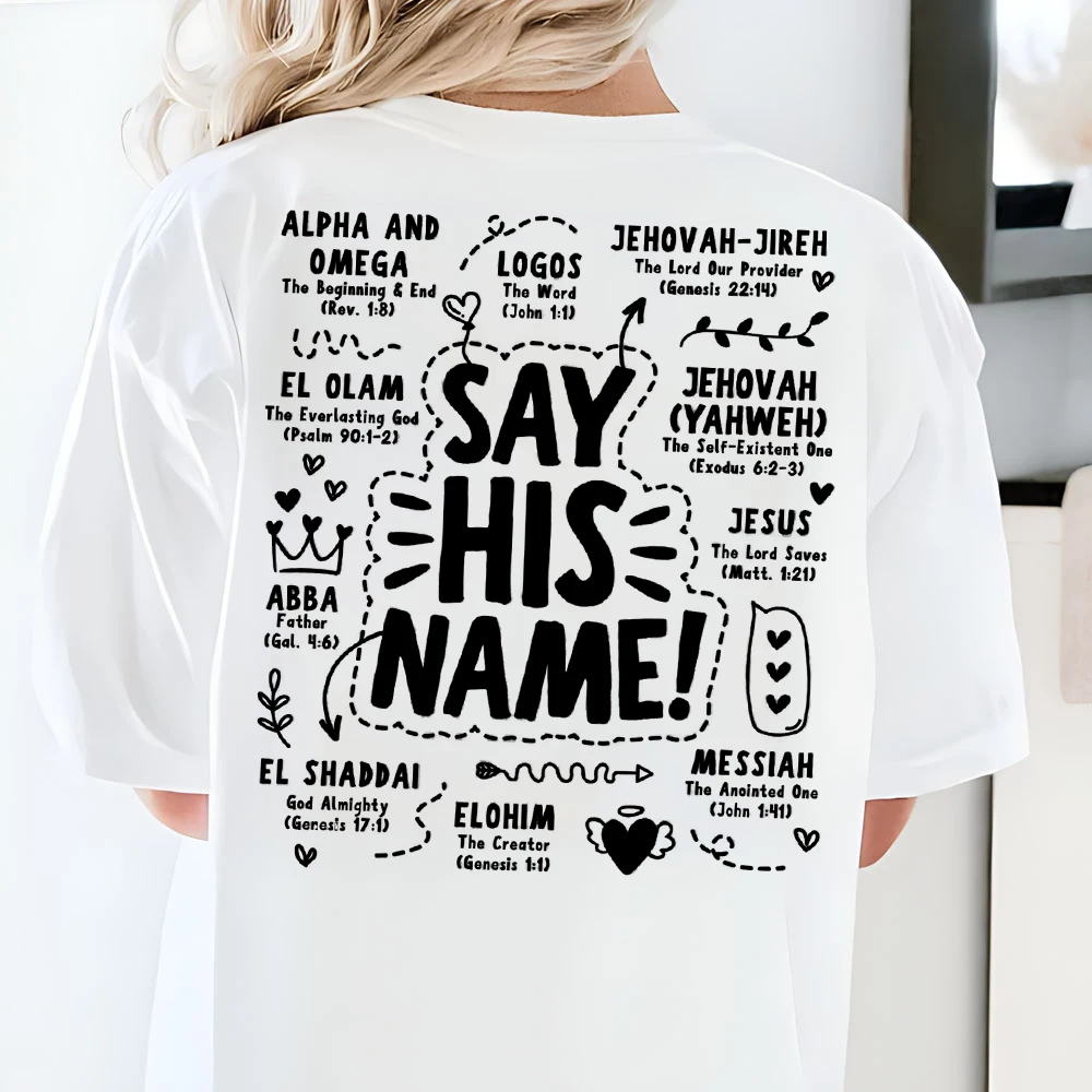 Names of God Print designs Women\'s Clothing Retro Christian Sublimation Tops Bible Affirmations Tees Dear Person Yahweh T-Shirts