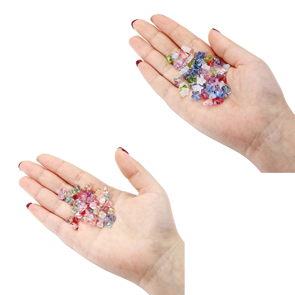 20/50pcs 8-10mm AB Color Heart Star Beads Czech Glass Loose Spacer Beads for Jewelry Making Hairpin Handmade Diy Accessories