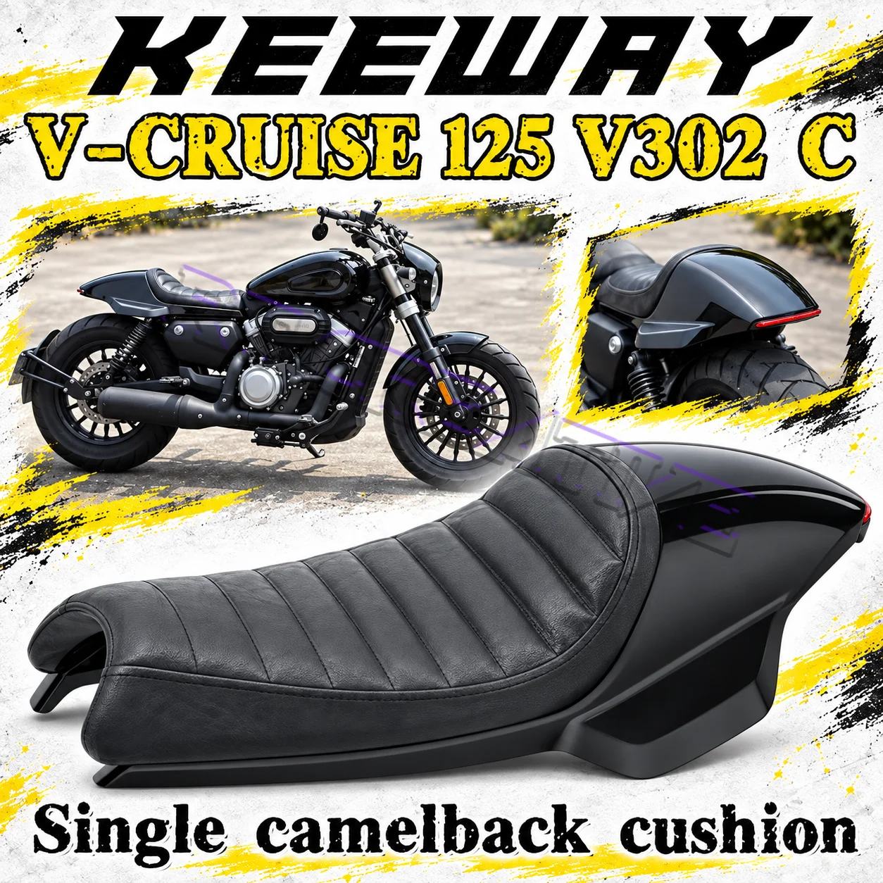 Retro Bobber Single Hump Seat Assembly With Rear Fender Mudguard For Keeway V302C V Cruise125