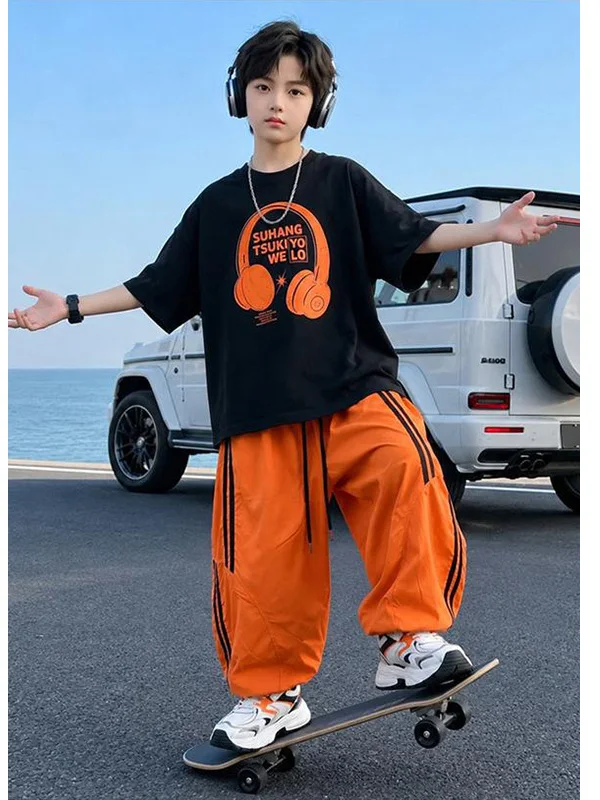 boys-summer-sporty-streetwear-dance-outfit-short-sleeve-long-pants-two-piece-set-lightweight-breathable-quick-dry-machine-was
