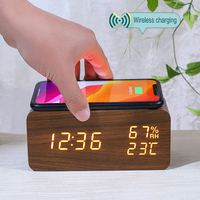 Wood Digital Alarm Clock With Wireless Charging  LED Display Thermometer Humidity Clock for Desk Small Alarm Clock