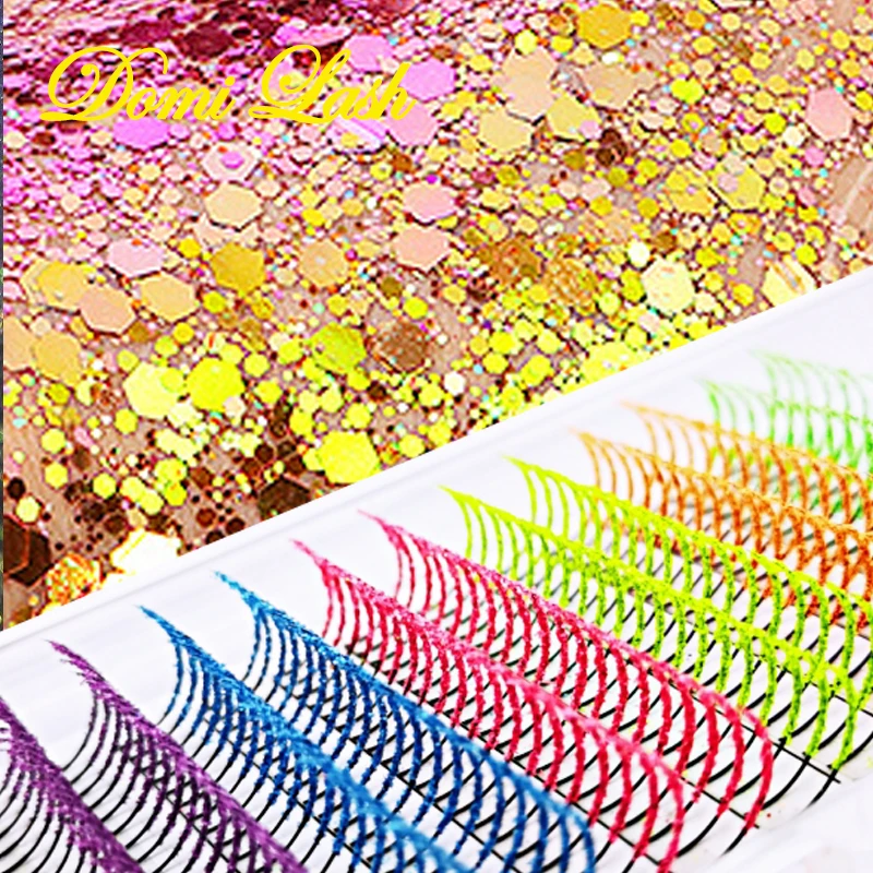 240P Fluorescence Glitter Eyelash Mix Color Shiny False Eyelash Extensions Fluffy Streaks Cosplay Individual Lashes Makeup Tools