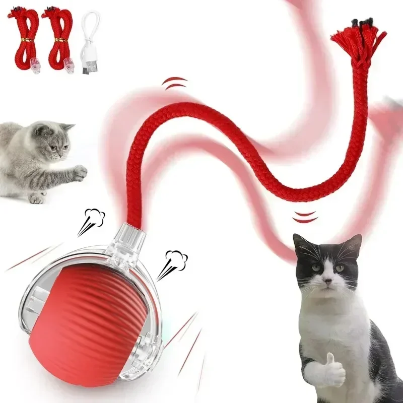 RechargeableSmart Pet Electric Toy Dog Cats Training Imitate Mouse Cats Interactive Ball Toy Automatic Rolling Ball Faux Tail