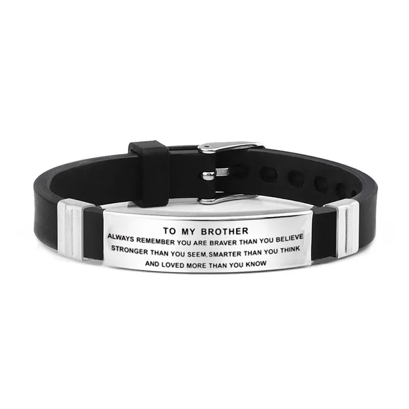 TO MY BROTHER  Inspirational Leather Bracelet Men Wristband Stainless Steel Silicone Bracelets For Boys Love Gifts