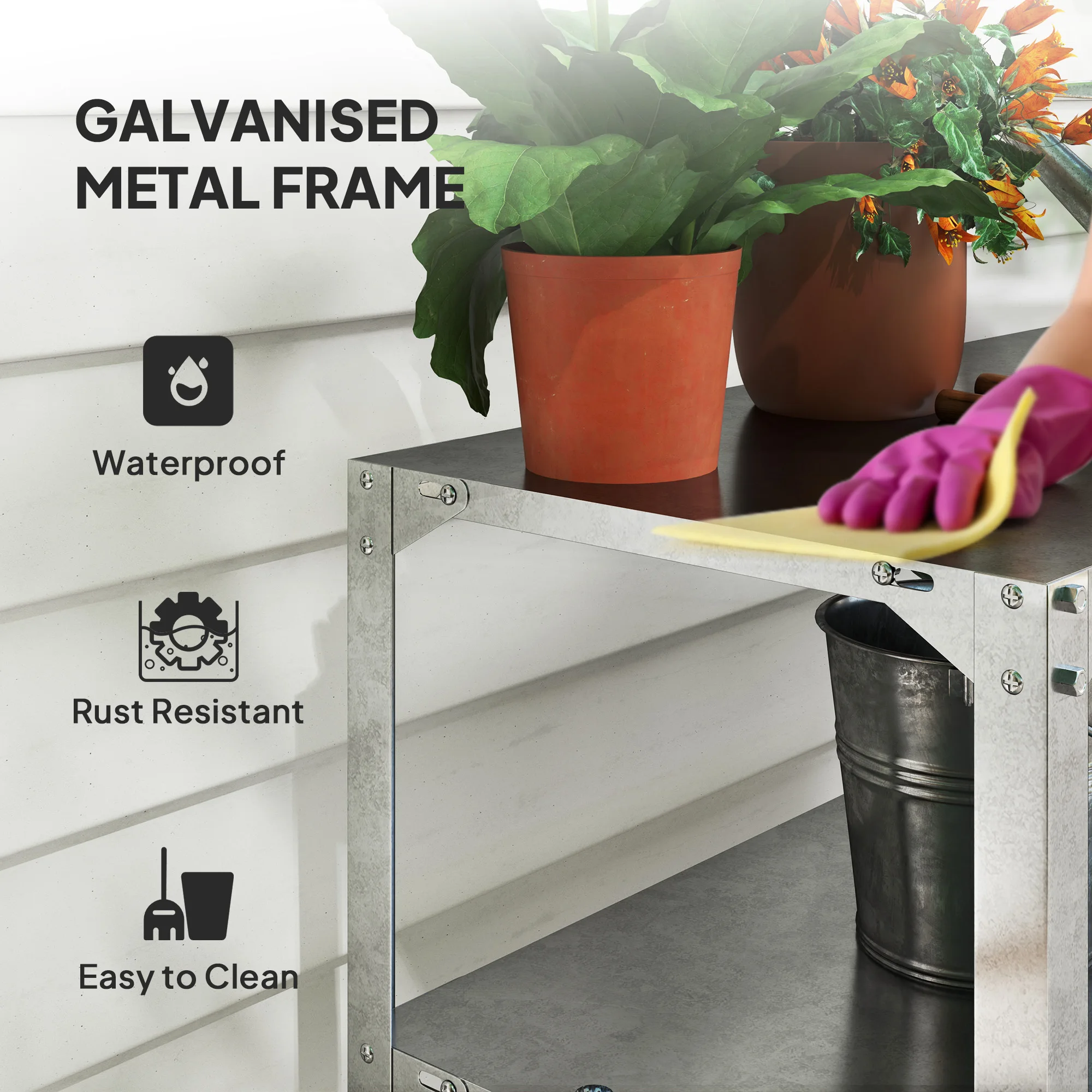 2 Tier Potting Bench Table, Galvanized Steel Planting Work Bench, Silver Tone