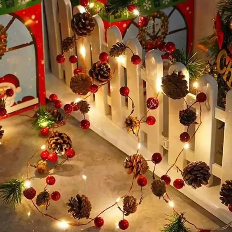 

Рождественские тематические декоративные гирлянды, зеленые листья, сосновые иглы, сосновые шишки, грибные огни, рождественское тематическое украшение, подходит для Хэллоуина, Рождества, свадебного украшения, торжеств, вечеринки