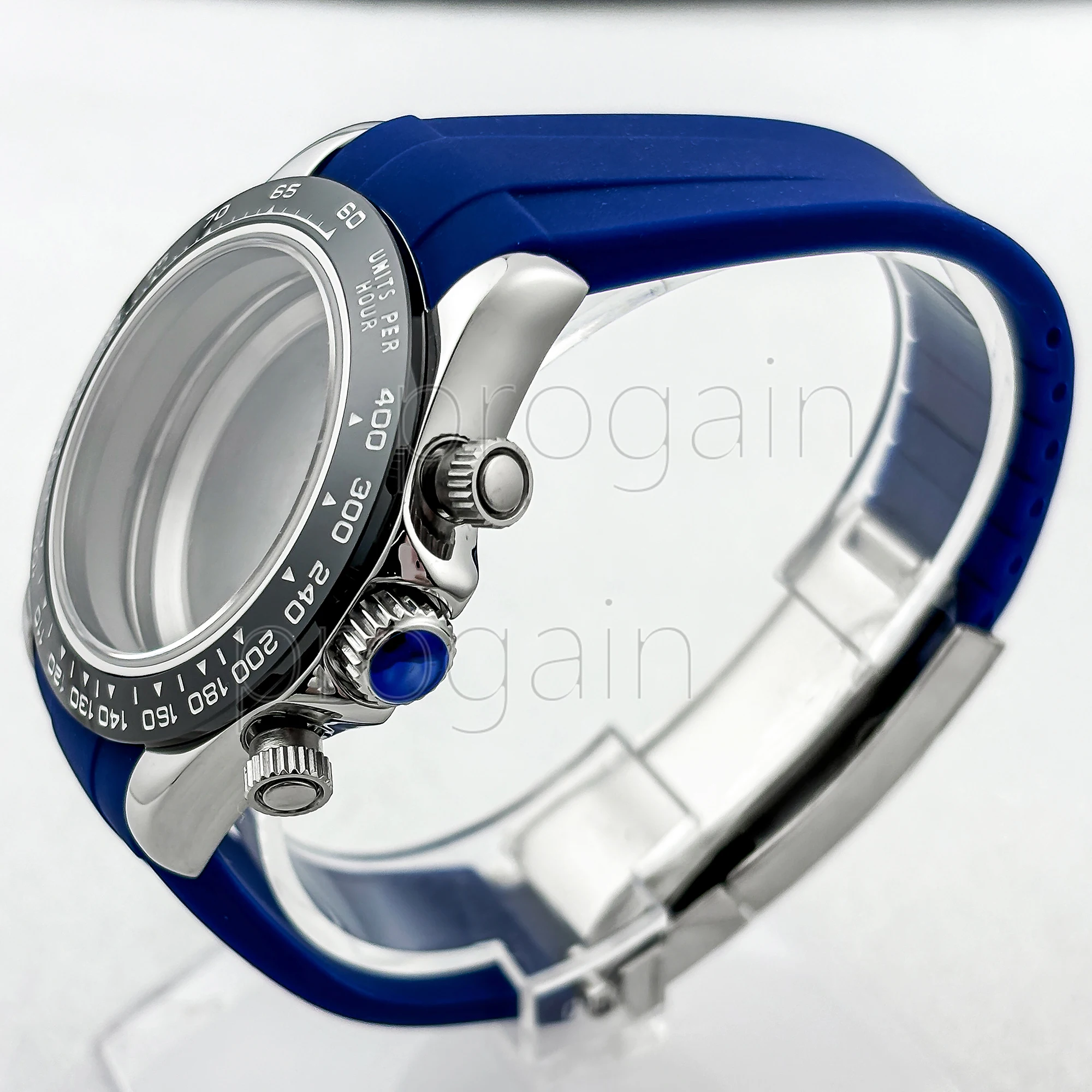 VK63 Case Rubber Strap Men's 39mm Watch Case Chronograph Quartz Watch Suitable for VK63 Movement Stainless Steel Watch Case