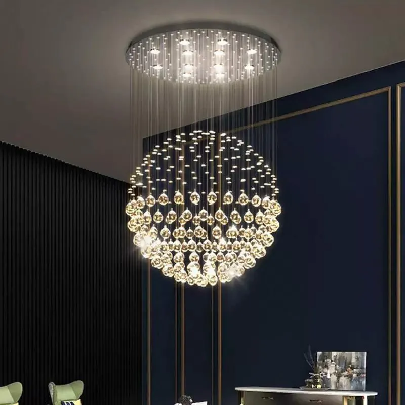 

Modern crystal living room pendant light luxurious style simple bedroom dining room pendant light staircase crystal ball light