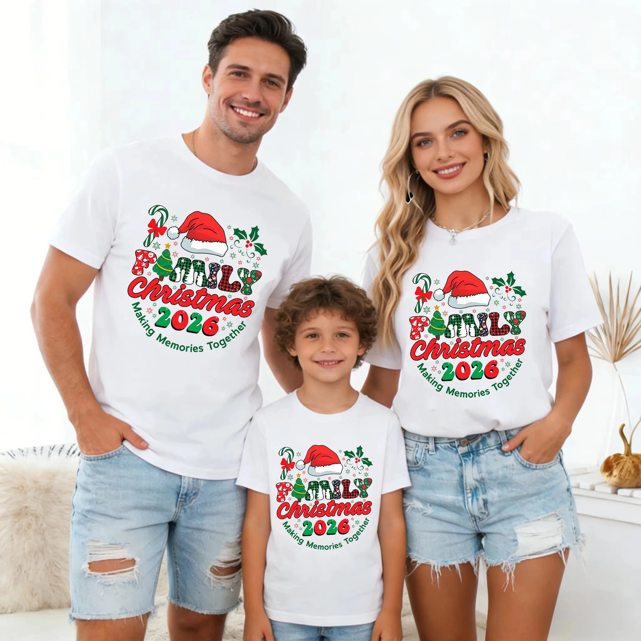 Family Christmas 2026 Making Memories Together Printed T Shirt Christmas Gift Family Matching T-Shirt Dad Mom Daughter T-Shirt