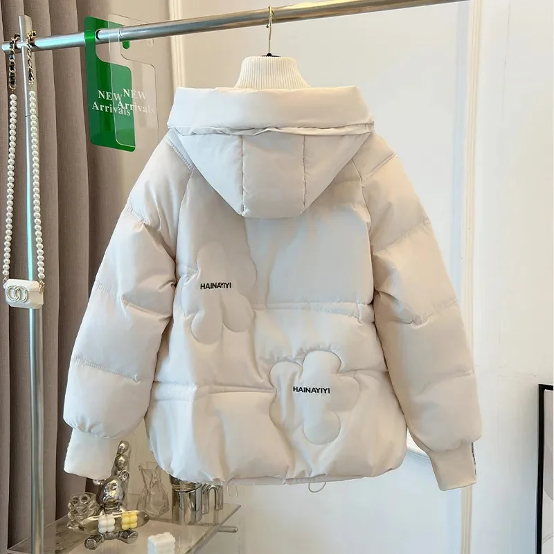 Casaco acolchoado de algodão feminino, jaqueta grossa de algodão solto, jaqueta puffer casual estilo coreano, casaco cortado para o inverno, novo,