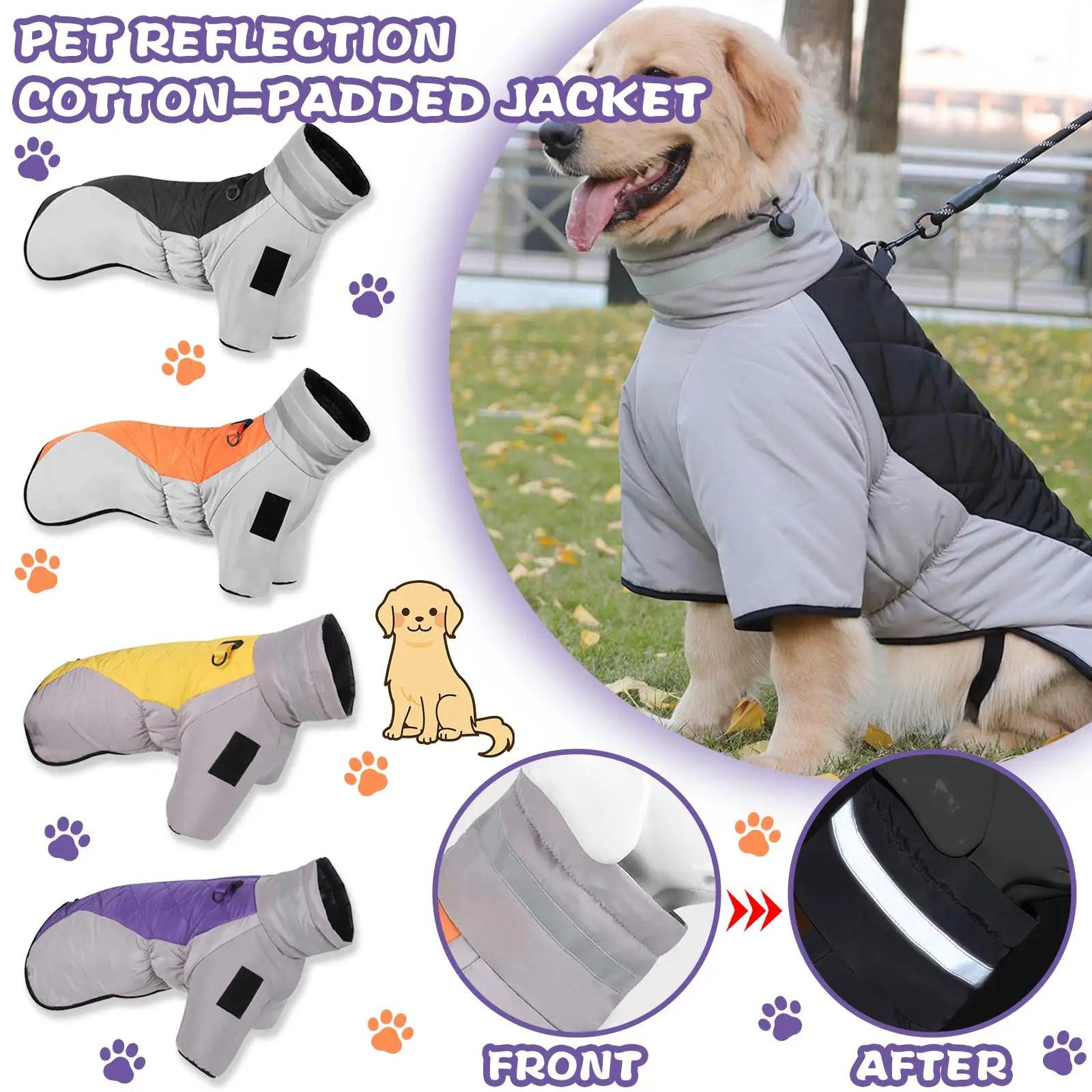 Winter Puppy Comfortable Jacket Casual Color With Reflective Strip Design Dog Jacket Family Puppy Cold Weather Thermal Jacket